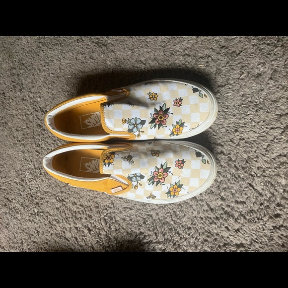 yellow checkered flower vans